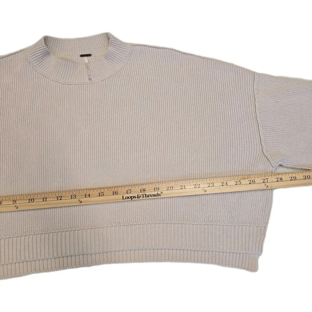 Free People Easy Street Crop Pullover Sweater Medium Moonglow Ivory Cream Ribbed